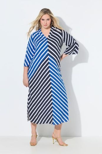 Moda za polnejše Haljina maxi 3/4 rukavi prugasta plus velikost, xxl, Ulla Popken in Johann Popken (JP1880)