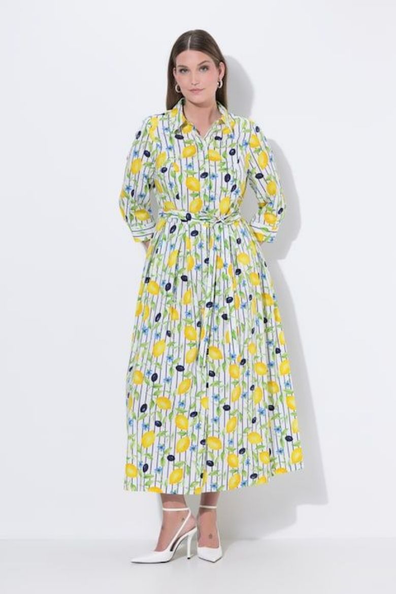 Moda za polnejše Haljina maxi s kragnom rukavi 3/4 plus velikost, xxl, Ulla Popken in Johann Popken (JP1880)