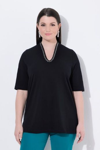 Moda za polnejše Majica s ukrasima na ovratniku kratki rukavi plus velikost, xxl, Ulla Popken in Johann Popken (JP1880)