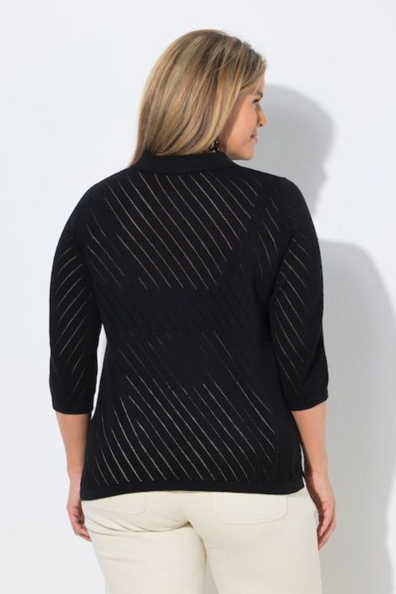 Moda za polnejše Pulover 3/4 rukava s polo kragnom plus velikost, xxl, Ulla Popken in Johann Popken (JP1880)