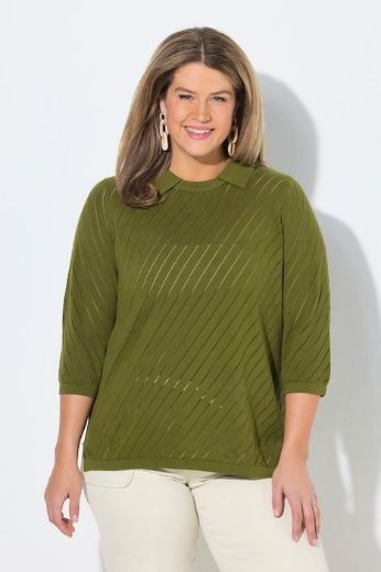 Moda za polnejše Pulover 3/4 rukava s polo kragnom plus velikost, xxl, Ulla Popken in Johann Popken (JP1880)