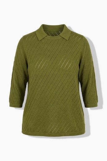 Moda za polnejše Pulover 3/4 rukava s polo kragnom plus velikost, xxl, Ulla Popken in Johann Popken (JP1880)