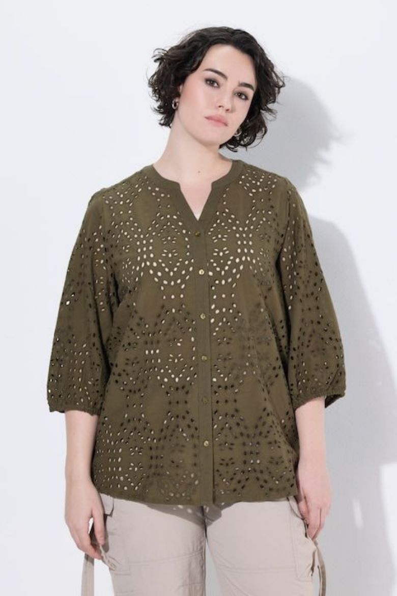 Moda za polnejše Bluza 3/4 rukava V ovratnika plus velikost, xxl, Ulla Popken in Johann Popken (JP1880)