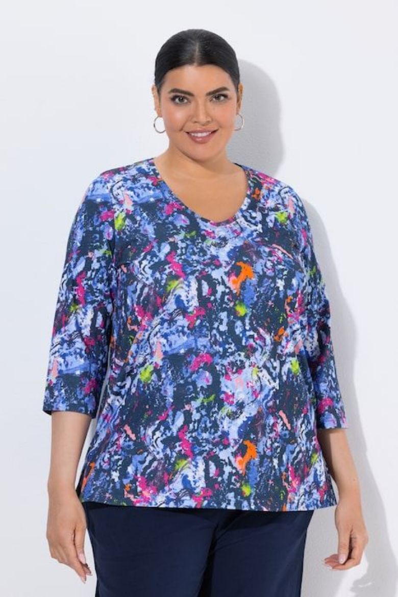 Moda za polnejše Majica 3/4 rukava V ovratnika plus velikost, xxl, Ulla Popken in Johann Popken (JP1880)