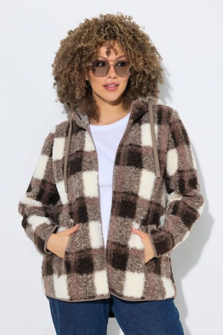 Moda za polnejše Jakna plišana s kapuljačom plus velikost, xxl, Ulla Popken in Johann Popken (JP1880)