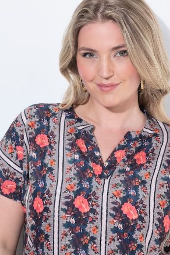 Moda za polnejše Bluza kratkih rukava s prorezom na izrezu i uzorkom plus velikost, xxl, Ulla Popken in Johann Popken (JP1880)