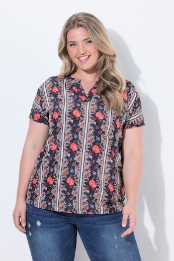 Moda za polnejše Bluza kratkih rukava s prorezom na izrezu i uzorkom plus velikost, xxl, Ulla Popken in Johann Popken (JP1880)