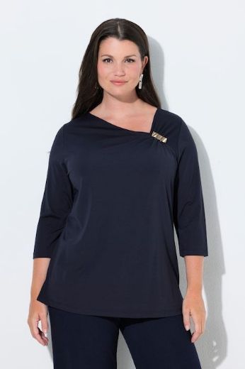 Moda za polnejše Majica 3/4 rukava s asimetričnim izrezom i brošem plus velikost, xxl, Ulla Popken in Johann Popken (JP1880)