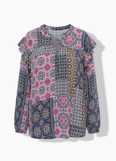 Moda za polnejše Bluza dugih rukava A kroja okruglog izreza s volanima plus velikost, xxl, Ulla Popken in Johann Popken (JP1880)