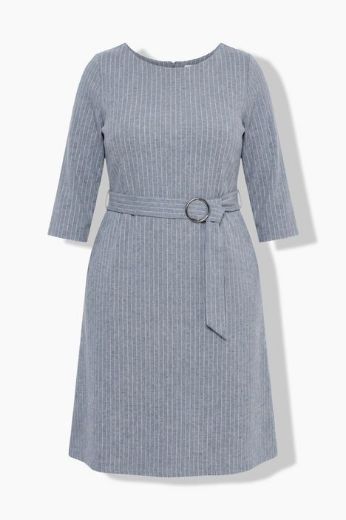 Moda za polnejše Haljina midi 3/4 rukava A kroja na tanke pruge s pojasom plus velikost, xxl, Ulla Popken in Johann Popken (JP1880)