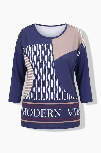 Moda za polnejše Majica 3/4 rukava širokog kroja okruglog izreza s printom plus velikost, xxl, Ulla Popken in Johann Popken (JP1880)