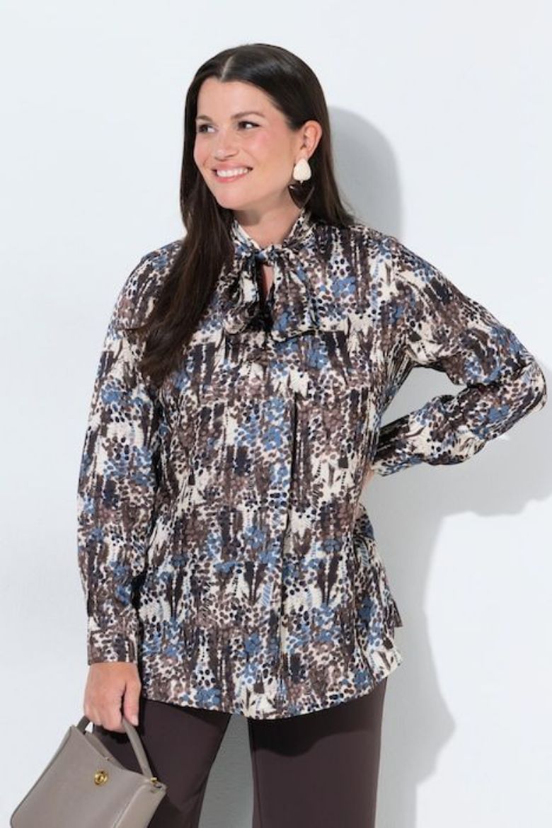 Moda za polnejše Bluza satenska dugih rukava A kroja V izreza plus velikost, xxl, Ulla Popken in Johann Popken (JP1880)