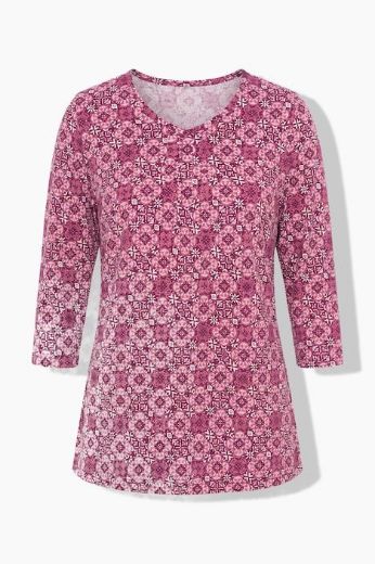 Moda za polnejše Majica 3/4 rukava A kroja V izreza s ukrasnim naborima plus velikost, xxl, Ulla Popken in Johann Popken (JP1880)