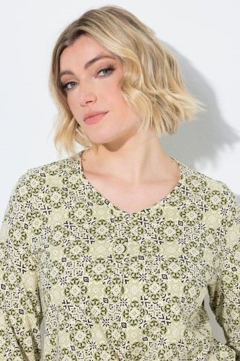 Moda za polnejše Majica 3/4 rukava A kroja V izreza s ukrasnim naborima plus velikost, xxl, Ulla Popken in Johann Popken (JP1880)