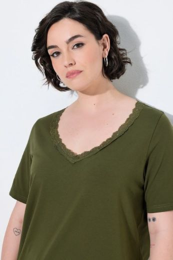Moda za polnejše Majica kratkih rukava V izreza s čipkastim obrubom plus velikost, xxl, Ulla Popken in Johann Popken (JP1880)