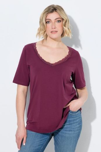 Moda za polnejše Majica kratkih rukava V izreza s čipkastim obrubom plus velikost, xxl, Ulla Popken in Johann Popken (JP1880)
