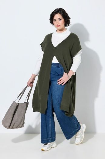 Moda za polnejše  Prsluk dugi pleteni A kroja V izreza plus velikost, xxl, Ulla Popken in Johann Popken (JP1880)