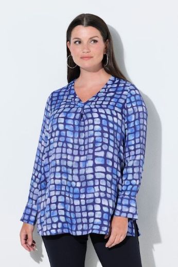 Moda za polnejše Bluza dugih rukava od satena karirana plus velikost, xxl, Ulla Popken in Johann Popken (JP1880)
