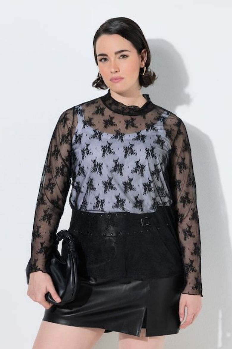 Moda za polnejše Majica dugih rukava od prozirne čipke plus velikost, xxl, Ulla Popken in Johann Popken (JP1880)