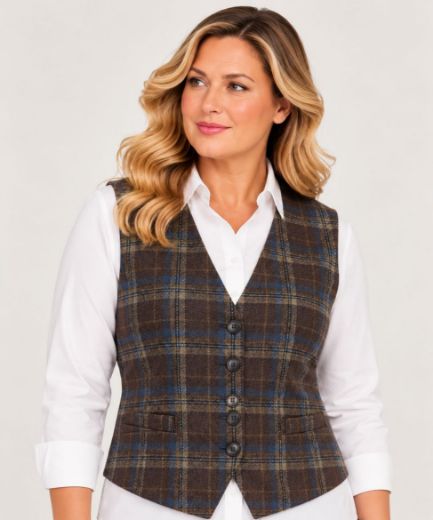 Moda za polnejše Prsluk karirani kraćeg kroja plus velikost, xxl, Ulla Popken in Johann Popken (JP1880)