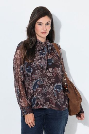 Moda za polnejše Bluza dugih rukava od šifona s mašnom plus velikost, xxl, Ulla Popken in Johann Popken (JP1880)